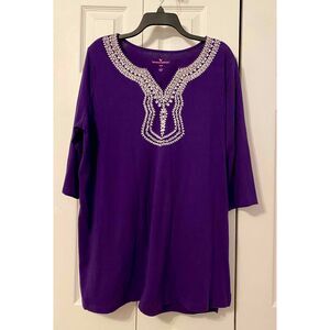 Woman Within Purple 3/4 Sleeve Tunic Blouse Womens Plus Size 18/20 L